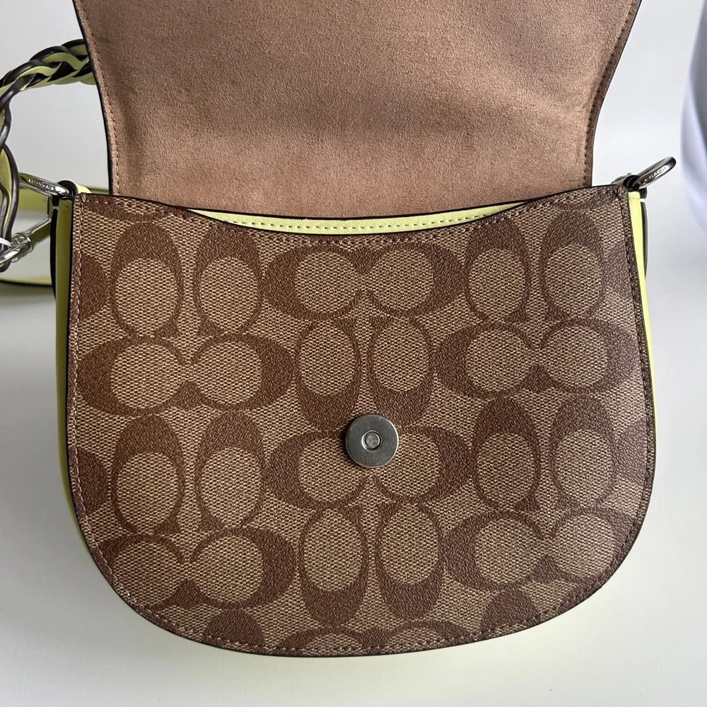 Coach Morgan Saddle Bag Brown Lime Signature Canvas CJ615 Excellent